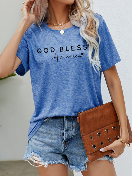 GOD BLESS AMERICA Graphic Short Sleeve Tee-Tops-Grace & Blossom Boutique, a women's online fashion boutique located in Odessa, Florida