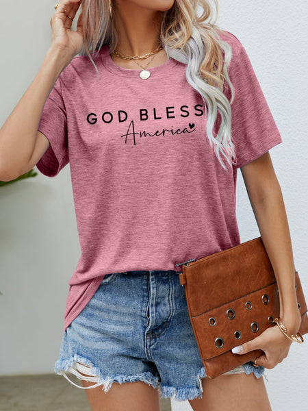 GOD BLESS AMERICA Graphic Short Sleeve Tee-Tops-Grace & Blossom Boutique, a women's online fashion boutique located in Odessa, Florida