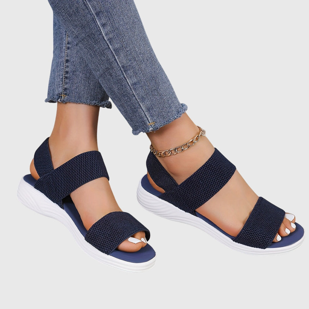 Roxanne | Double Elastic Knit Strap Open Toe Platform Sandals