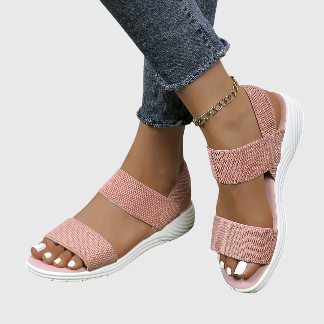 Roxanne | Double Elastic Knit Strap Open Toe Platform Sandals