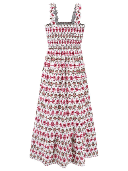 Smocked Printed Square Neck Sleeveless Dress-Dresses-Grace & Blossom Boutique, a women's online fashion boutique located in Odessa, Florida