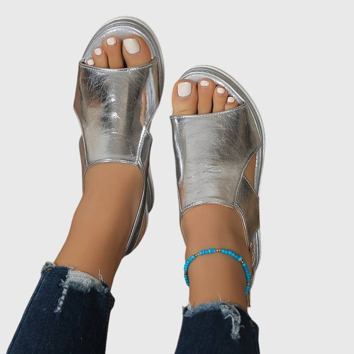 Zoe | Metallic Slip On Espadrille Platform Sandals