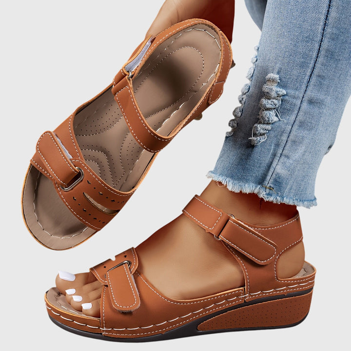 Mila | Double Velcro Strap Open Toe Wedge Sandals