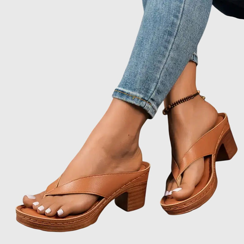 Jade | Metallic Toe Post Block Heel Flip Flops