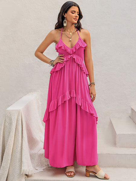 Ruffled Halter Neck Sleeveless Maxi Dress-Dresses-Grace & Blossom Boutique, a women's online fashion boutique located in Odessa, Florida