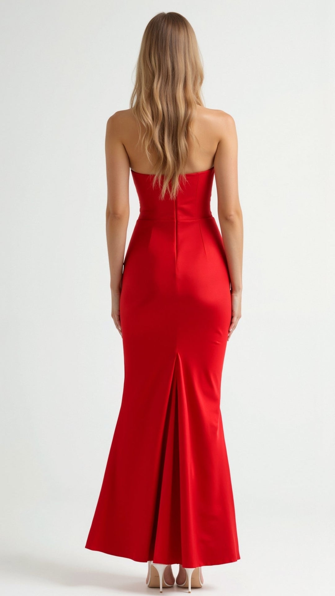Maya | Strapless Ruched Satin Column Formal Maxi Dress