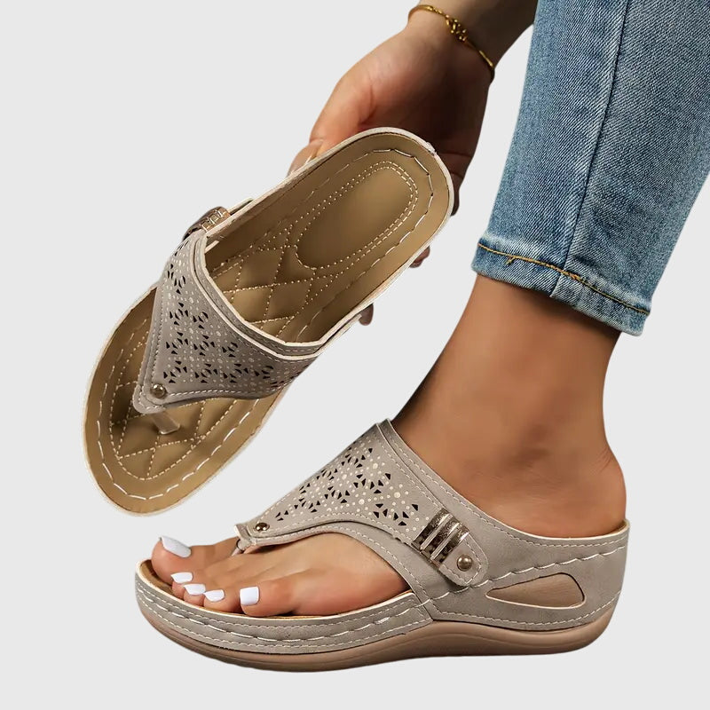Willow | Cutout Toe Post Wedge Flip Flops Comfortable Sandals for Women