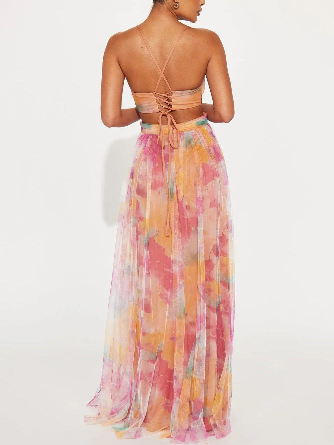 Lauren | Floral Print V Neck Crossover Waist A Line Maxi Dress