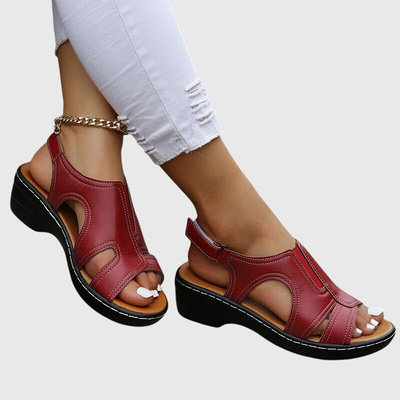 Wren | Cutout Vamp Slingback Low Wedge Sandals