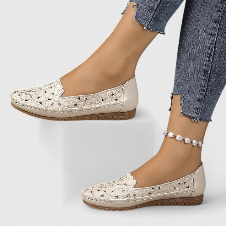 Reese | Laser Cutout Floral Slip On Leather Mules