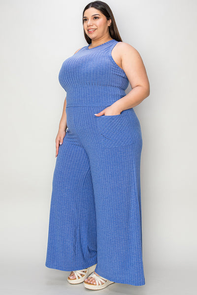 Basic Bae Full Size Ribbed Tank and Wide Leg Pants Set-Two Piece Sets-Grace & Blossom Boutique, a women's online fashion boutique located in Odessa, Florida