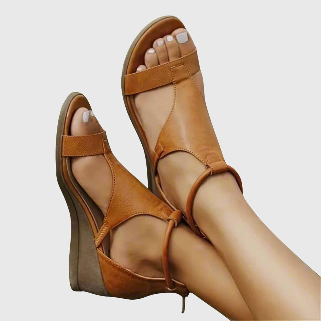 Dana | Cutout T Strap Zip Back Wedge Sandals