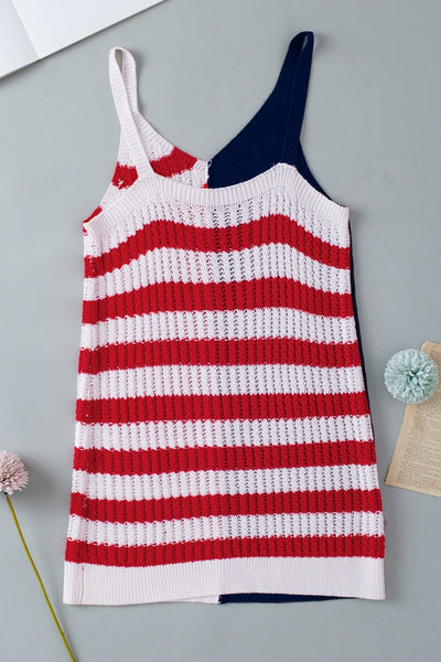 US Flag Theme V-Neck Knit Cami-Tops-Grace & Blossom Boutique, a women's online fashion boutique located in Odessa, Florida