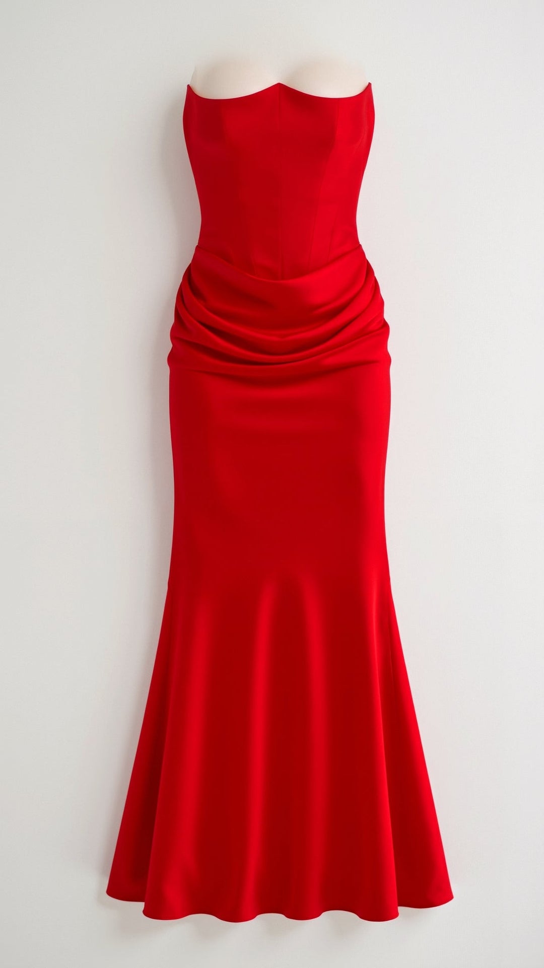 Maya | Strapless Ruched Satin Column Formal Maxi Dress