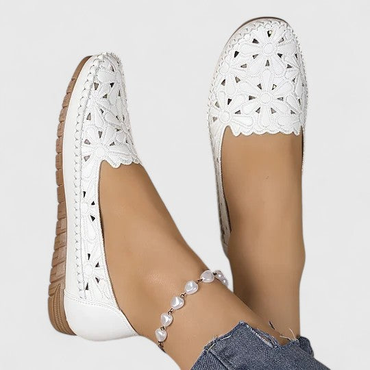 Reese | Laser Cutout Floral Slip On Leather Mules