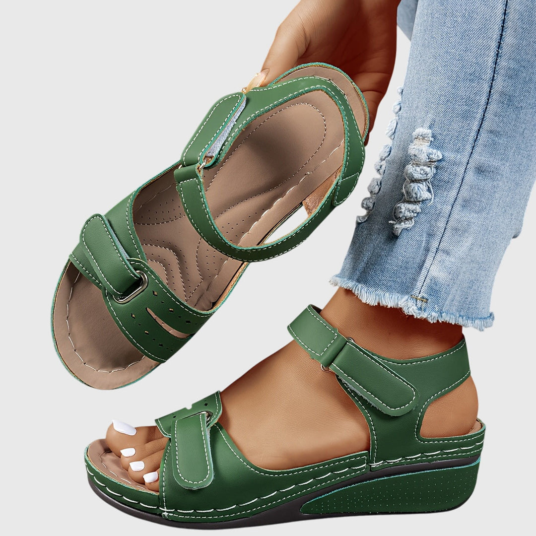 Mila | Double Velcro Strap Open Toe Wedge Sandals