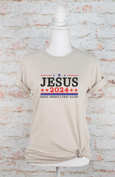 Jesus 2024 - "Make America Pray Again" T-Shirt-Tops-Grace & Blossom Boutique, a women's online fashion boutique located in Odessa, Florida