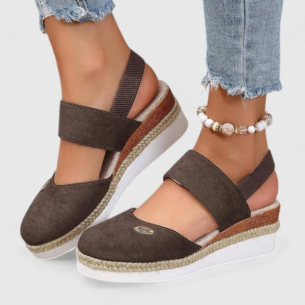 Leila | Closed Toe Elastic Strap Espadrille Wedge Sandals