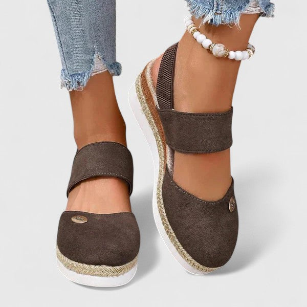 Leila | Closed Toe Elastic Strap Espadrille Wedge Sandals