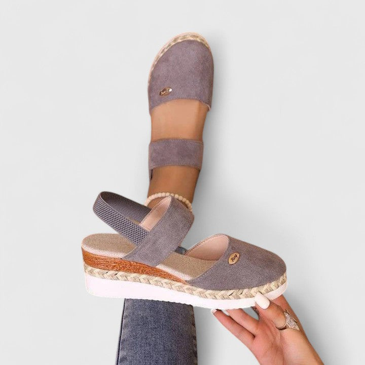 Leila | Closed Toe Elastic Strap Espadrille Wedge Sandals