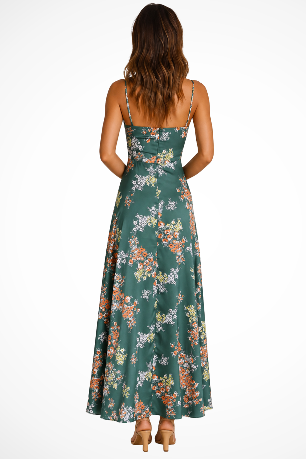 Viveca | Floral Satin Tie Front Cutout Spaghetti Strap Maxi Dress