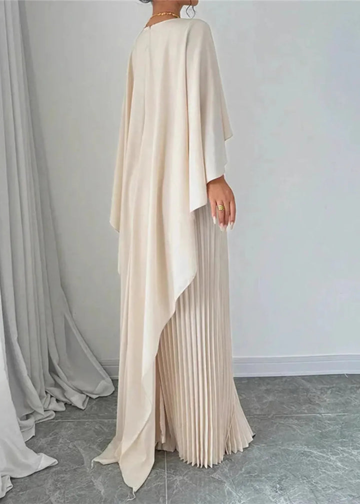 Leila | Cape Overlay Pleated Skirt Formal Wedding Guest Maxi Dress