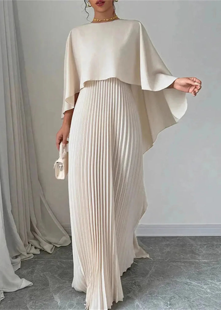 Leila | Cape Overlay Pleated Skirt Formal Wedding Guest Maxi Dress