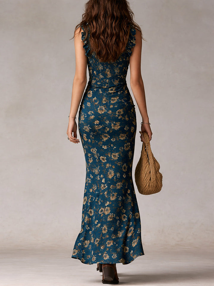 Kendall | Floral Smocked Ruffle Strap Slit Maxi Dress