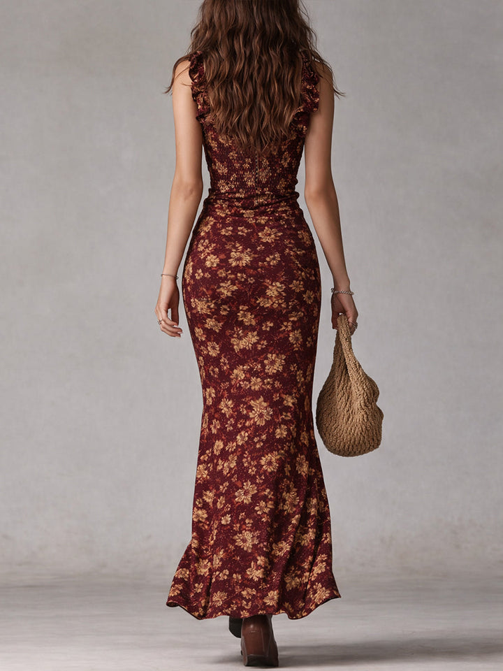 Kendall | Floral Smocked Ruffle Strap Slit Maxi Dress