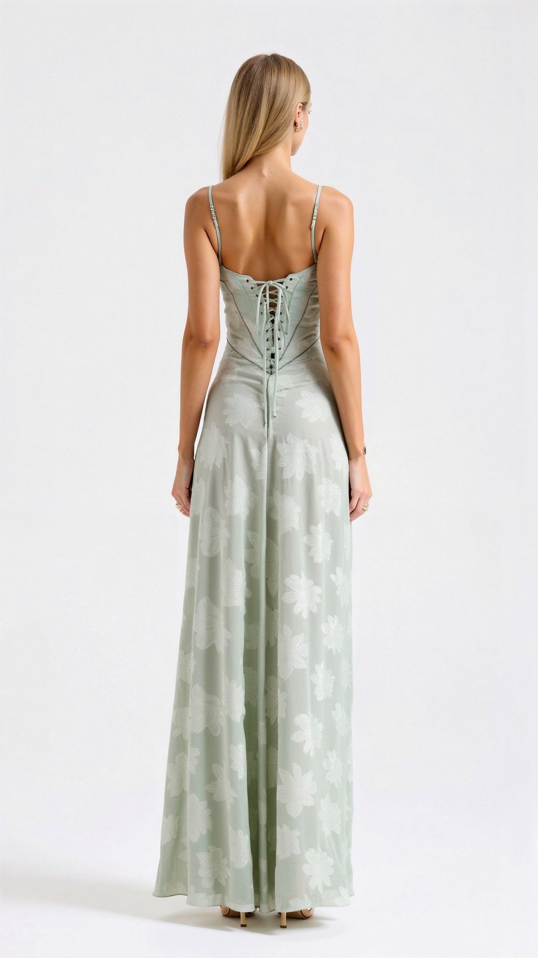 Chloe | Lace Floral Bustier Spaghetti Strap Sheer Overlay Maxi Dress