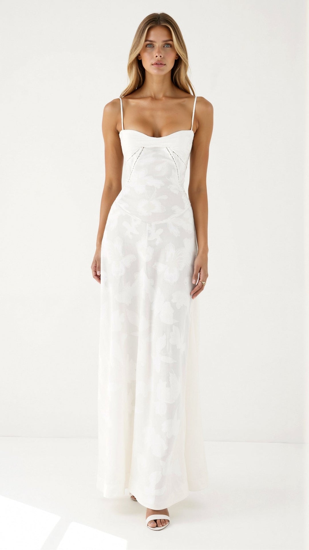 Chloe | Lace Floral Bustier Spaghetti Strap Sheer Overlay Maxi Dress