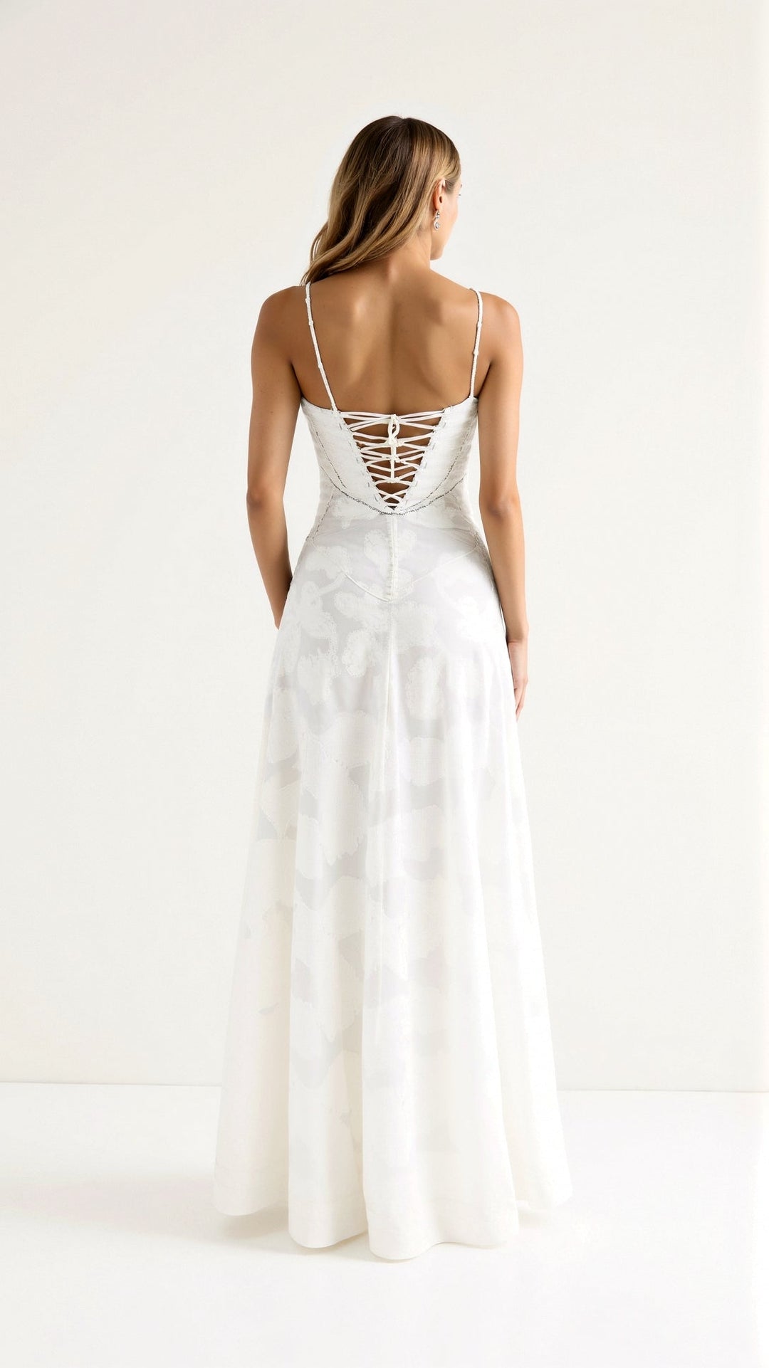 Chloe | Lace Floral Bustier Spaghetti Strap Sheer Overlay Maxi Dress