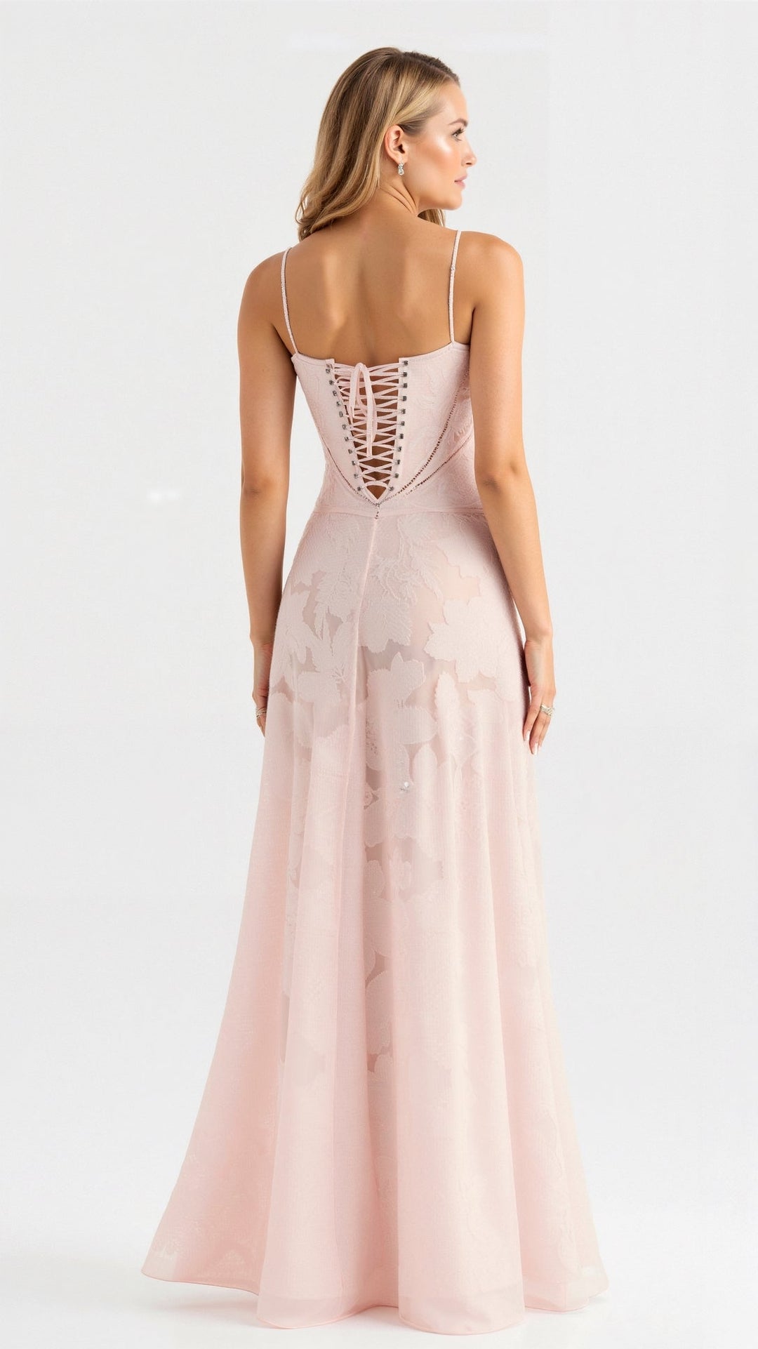 Chloe | Lace Floral Bustier Spaghetti Strap Sheer Overlay Maxi Dress