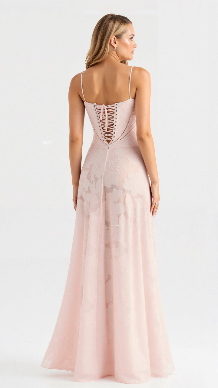 Chloe | Lace Floral Bustier Spaghetti Strap Sheer Overlay Maxi Dress