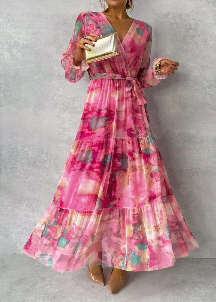 Sienna | Pink Floral Print Balloon Sleeve Pleated Maxi Dress