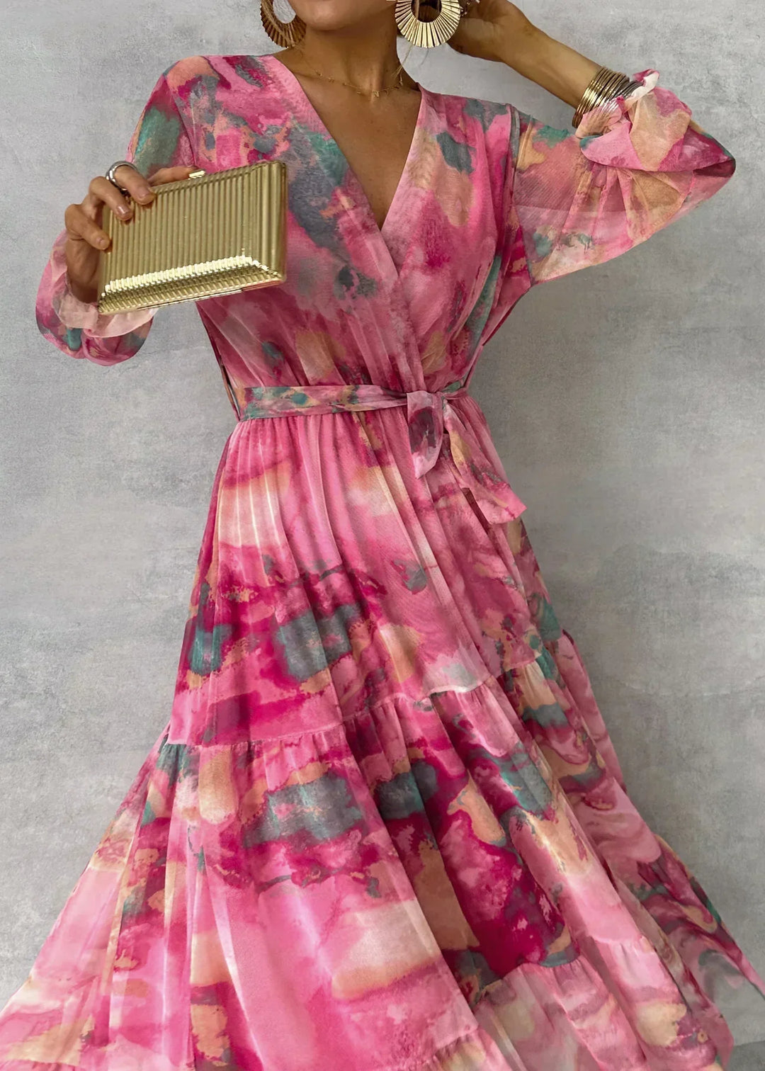Sienna | Pink Floral Print Balloon Sleeve Pleated Maxi Dress