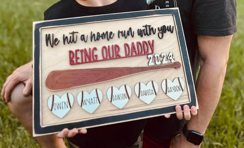 We Hit a Home Run With You Being Our Daddy Father's Day Plaque Personalize-Gifts-Grace & Blossom Boutique, a women's online fashion boutique located in Odessa, Florida