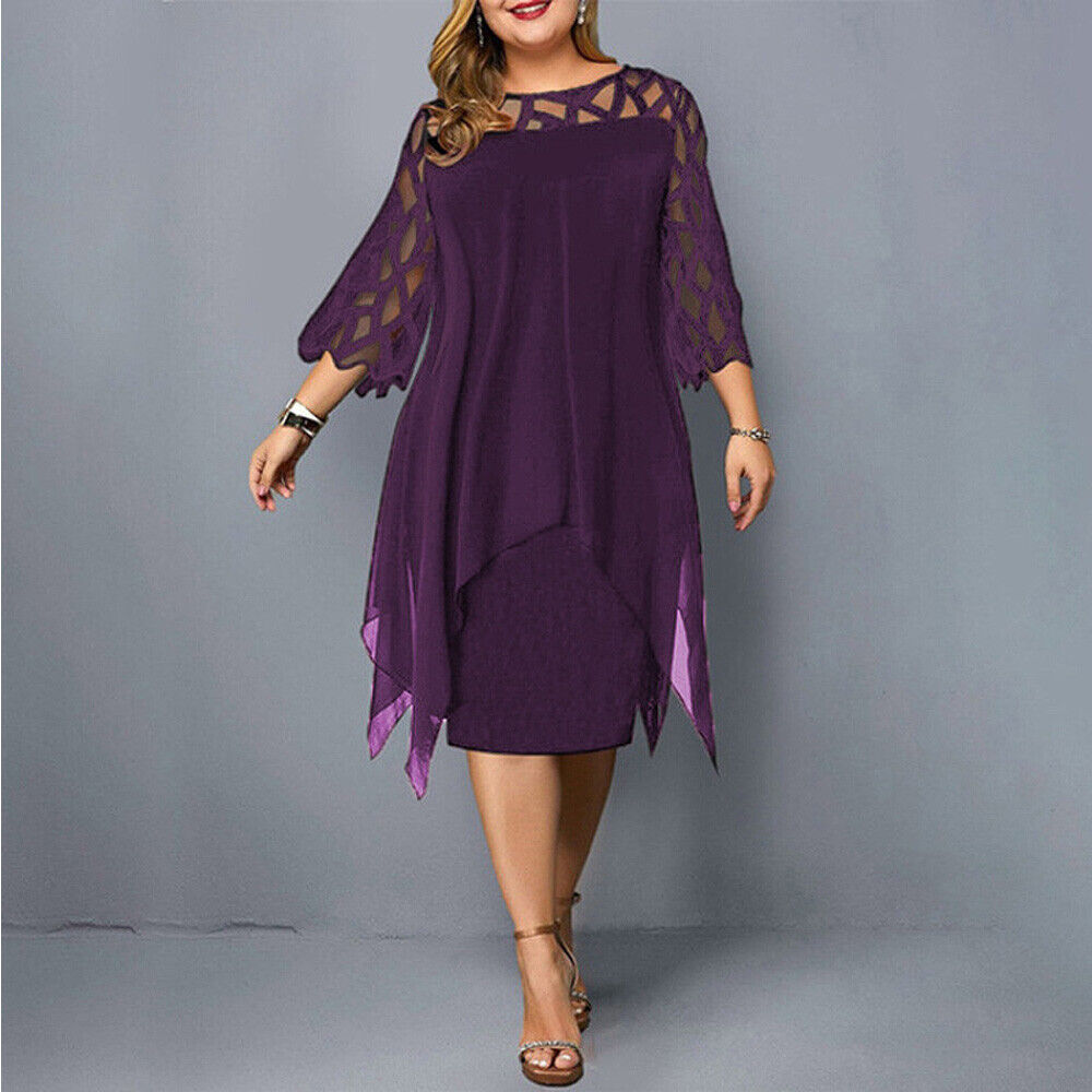 Eleanor | Lace Overlay Elbow Sleeve Asymmetric Hem Midi Dress