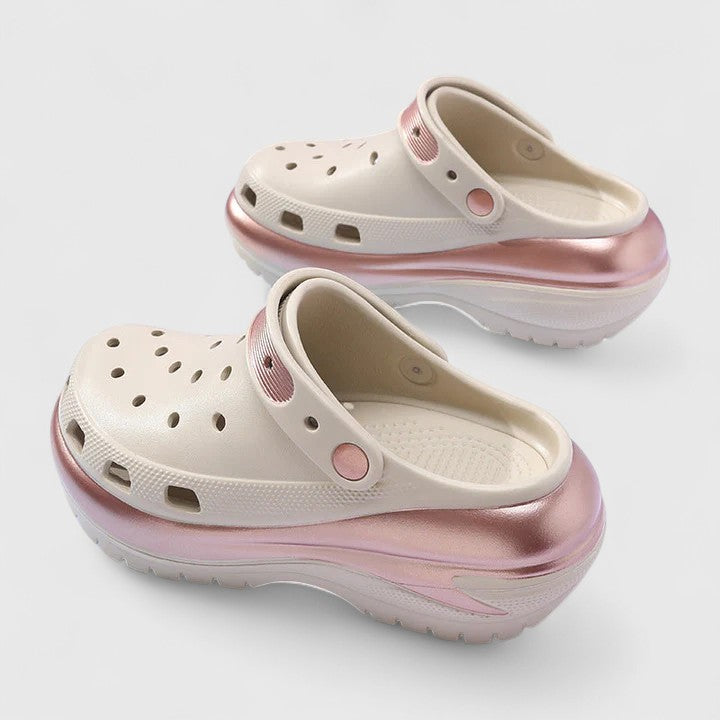 Nora | Metallic Trim Cutout Platform Clog Sandals