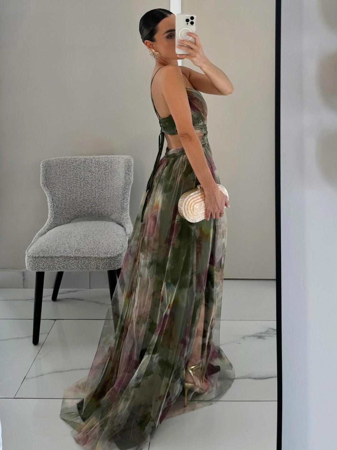 Lauren | Floral Print V Neck Crossover Waist A Line Maxi Dress
