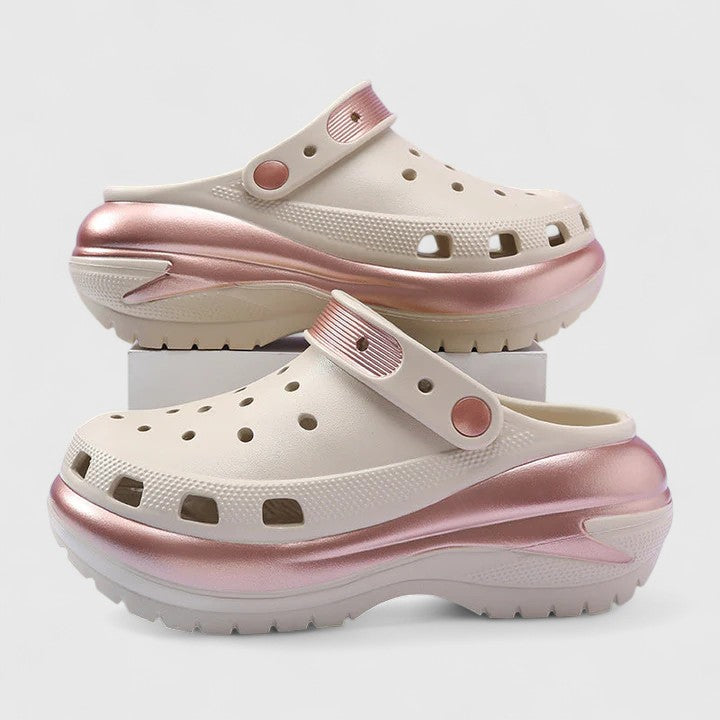 Nora | Metallic Trim Cutout Platform Clog Sandals
