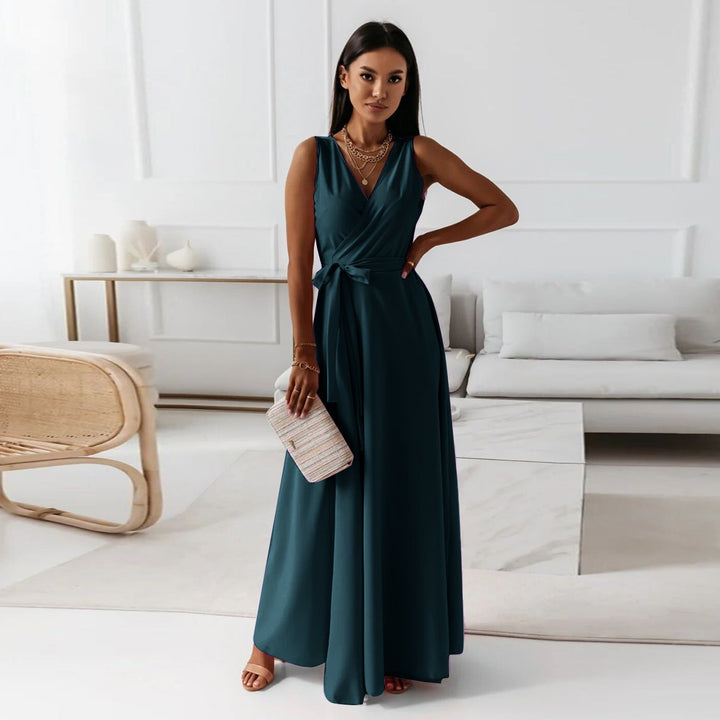 Amara | Wrap V Neck Tie Waist Sleeveless Formal Wedding Guest Maxi Dress