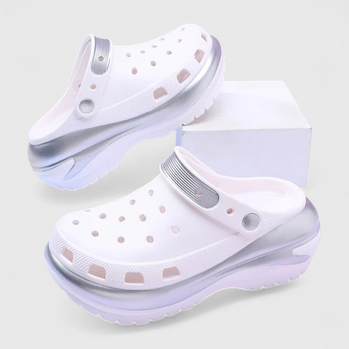 Nora | Metallic Trim Cutout Platform Clog Sandals