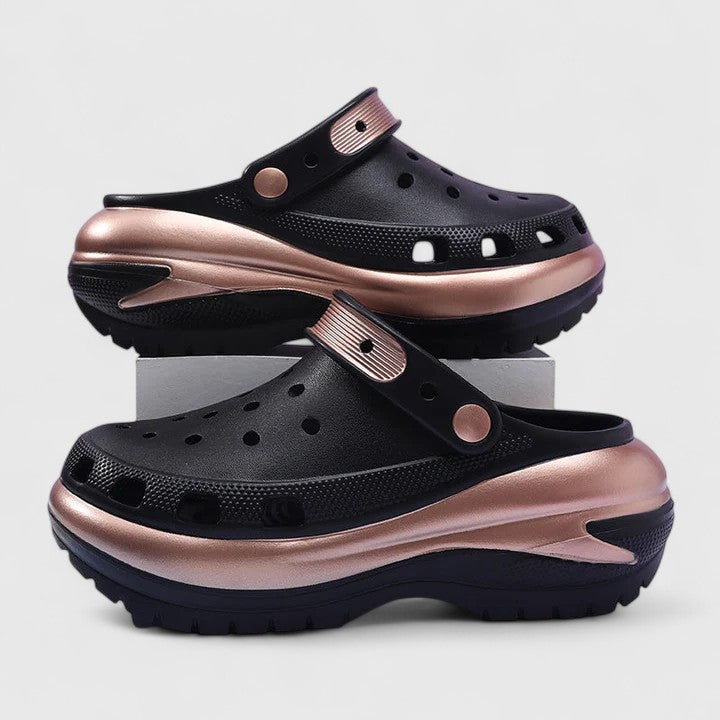 Nora | Metallic Trim Cutout Platform Clog Sandals