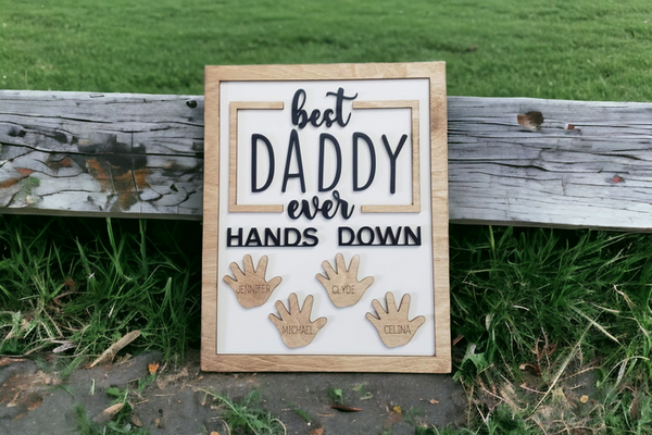 Personalized Best Daddy Ever Hands Down Handprint Sign-Gifts-Grace & Blossom Boutique, a women's online fashion boutique located in Odessa, Florida