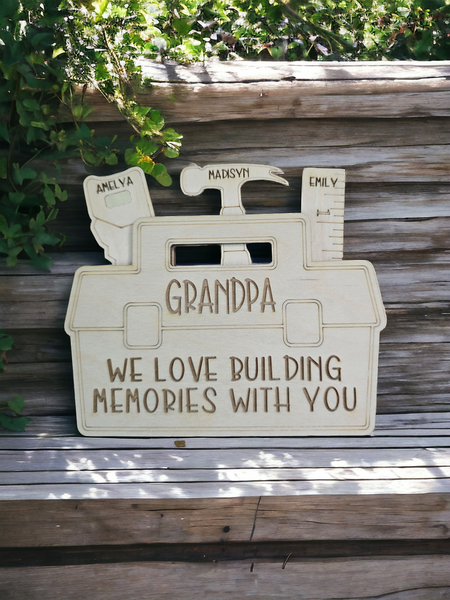 Daddy We Love Building Memories With You Toolbox Plaque Personalized-Gifts-Grace & Blossom Boutique, a women's online fashion boutique located in Odessa, Florida