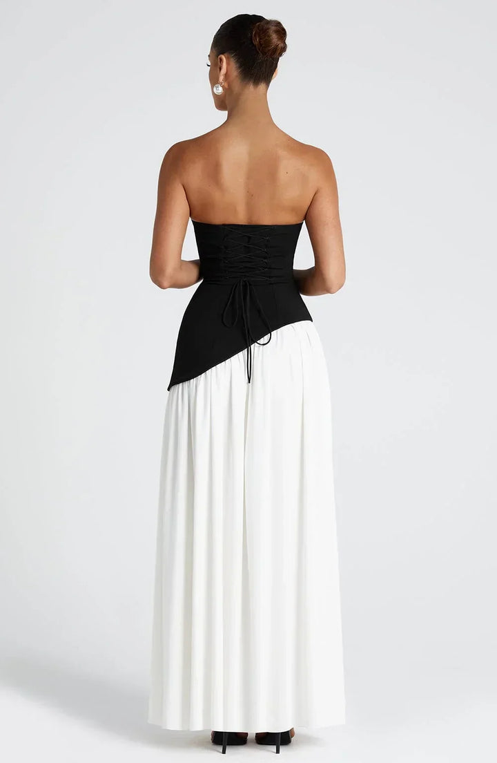 Harper | Strapless Corset Neck Scarf High Slit Formal Maxi Dress