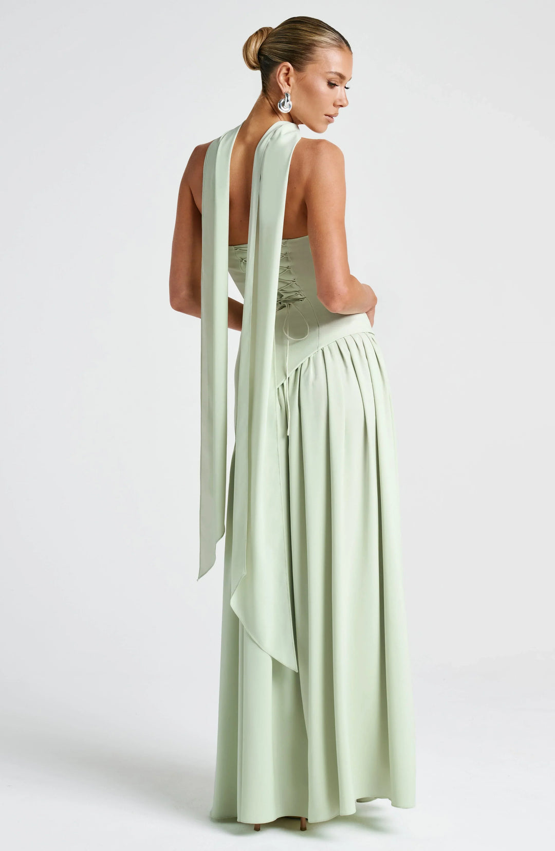Harper | Strapless Corset Neck Scarf High Slit Formal Maxi Dress
