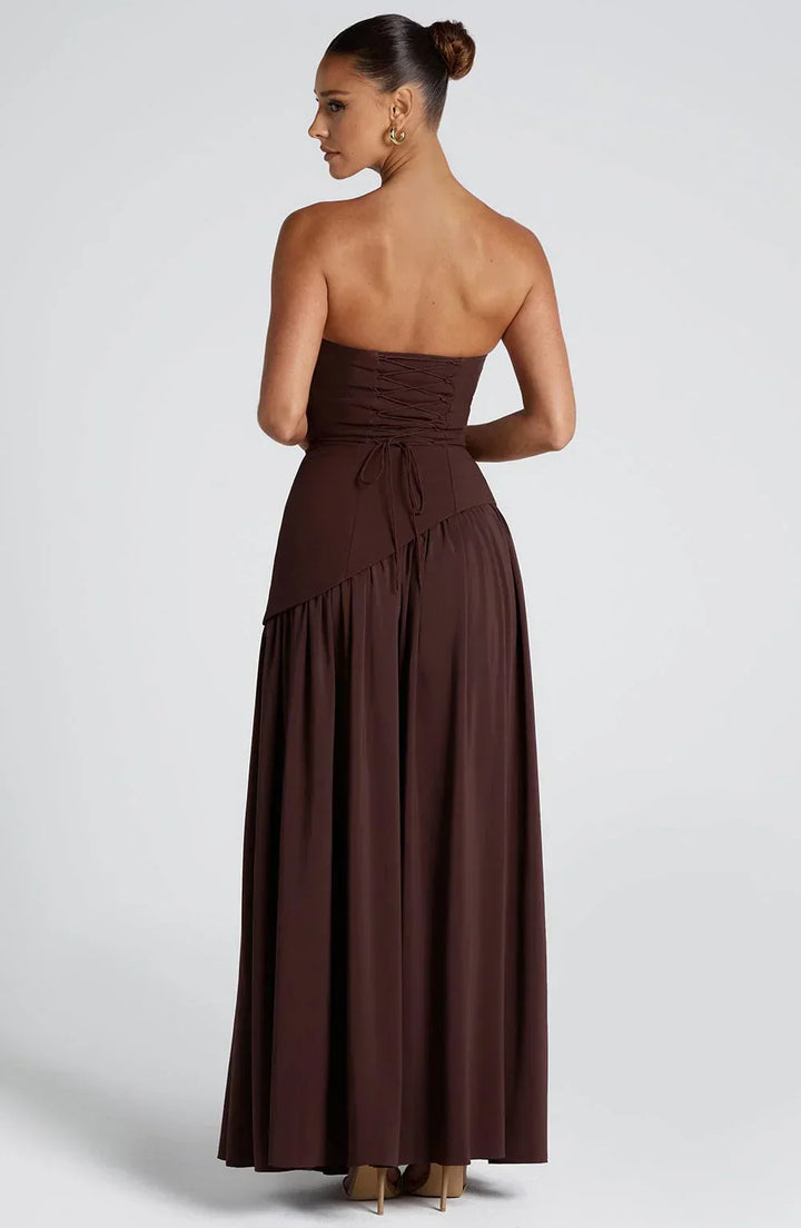 Harper | Strapless Corset Neck Scarf High Slit Formal Maxi Dress