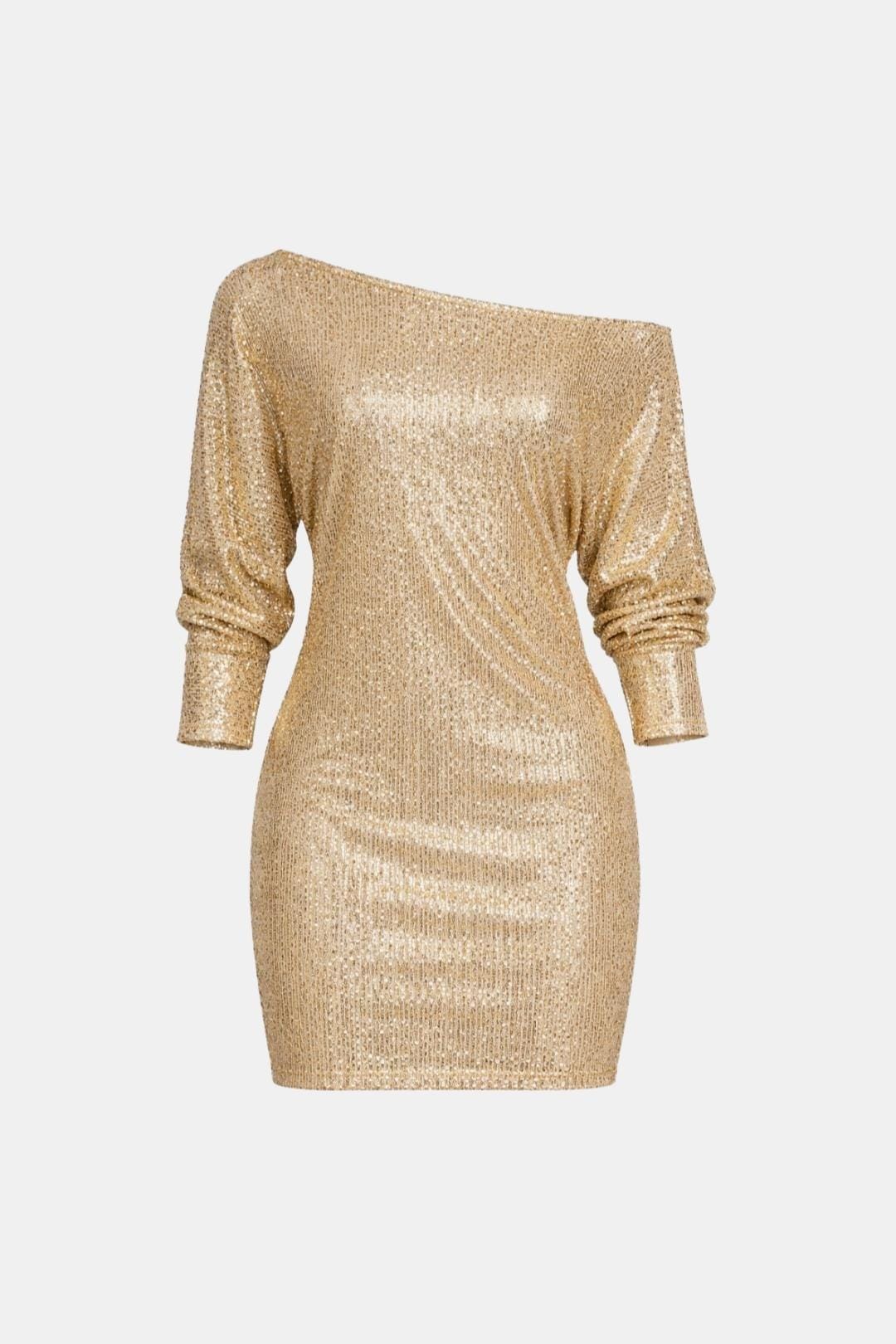 Scarlett | Sequin Off Shoulder Long Sleeve Ruched Mini Dress